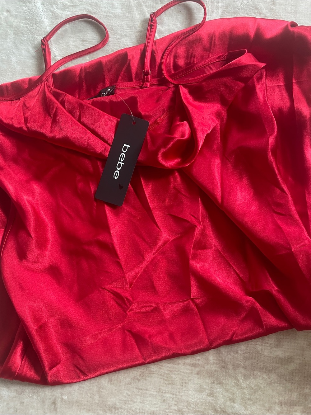 bebe Bright Red Satin Cami Dress